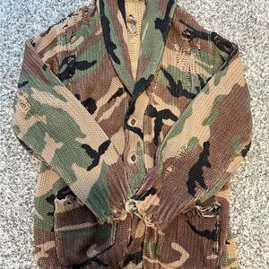R13 Camouflage Cardigan Sweater, distressed, excellent condition (like new), SM